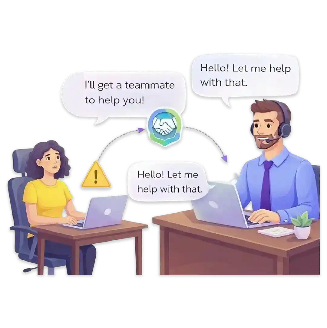 Brings in a human when reassurance matters